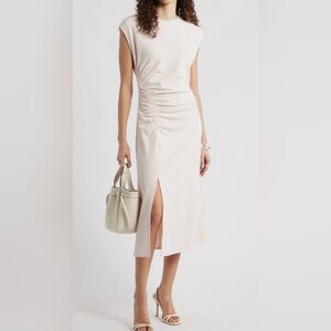 NORDSTROM Side Ruched Knit Midi Dress Cream Medium Classic